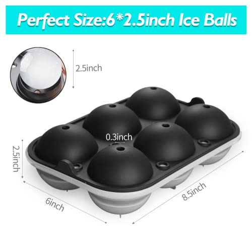 Ice Ball Maker, TINANA Reusable 2.5 Inch Ice Cube Trays, Easy Release Silicone Round Ice Sphere Tray with Lids & Funnel for Whiskey, Cocktails & Bourbon Black