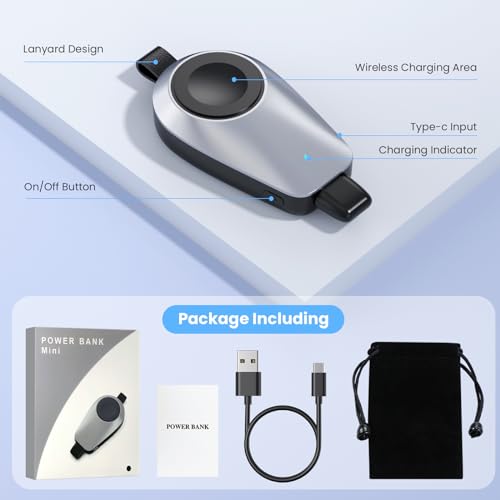 Mini Portable Wireless Charger for Apple Watch,1600mAh Keychain Travel Emergency Power Bank for iPhone,Compact Magnetic iWatch Charger,for iWatch 9/8/UItra/7/6/SE/5/4/3&iPhone 5-13/14 Series(Black)