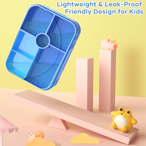 HOMETALL Bento Box for Kids - Leakproof Bento Lunch Box with 6 Compartments Portions Lunchbox for Kids Ages 3 to 7 Back to School, BPA-Free Reusable On-the-Go Meal and Snack Packing Containers, Blue