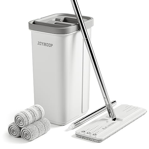 JOYMOOP Mop and Bucket with Wringer Set, Hands Free Flat Floor Mop and Bucket, 60" Mop with 3 Reusable Microfiber Pads, Wet and Dry Use, Floor Cleaning System