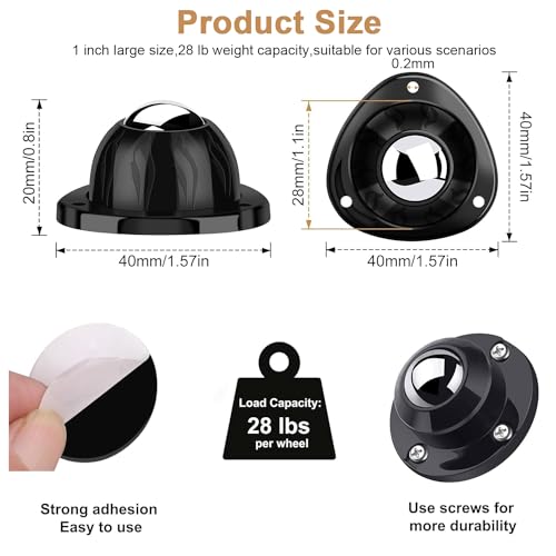Zatakey 4PCS Self Adhesive Caster Wheels for Furniture,1 Inch Small Caster Wheels for Storage Box/Mop Bucket/Trash Can, Load Capacity 28LBS Per Wheel, Mini Caster for Small Appliance Storage Bins