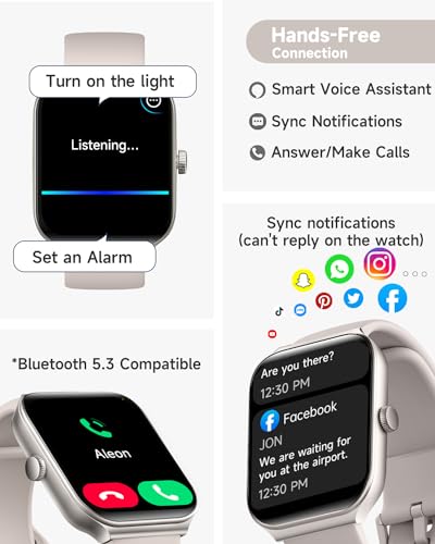 TOOBUR Smart Watch for Men Women Alexa Built-in, 1.95" Fitness Tracker with Answer/Make Calls, IP68 Waterproof/Sleep Tracker/Heart Rate/100 Sports, Fitness Watch Compatible iOS Android