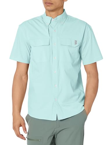 HUK Standard Back Draft Solid Short Sleeve Button, Vented Fishing Shirt for Men, Eggsheel Blue