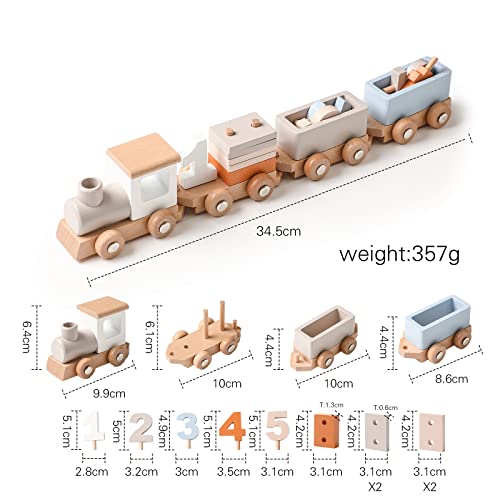 ibwaae Wooden Train Set for Baby Toys with Numbers and Blocks Train Toy 12 PCS for Toddler Boys and Girls 1 2 3 4 5 Birthday Toys