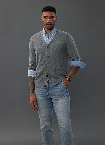 PJ PAUL JONES Casual Cardigan Sweaters for Men V-Neck Button-up Cardigan Long Sleeve Textured Knitted Sweaters Black