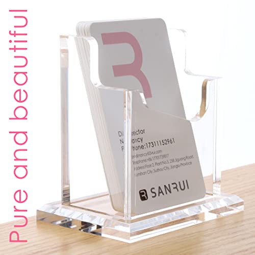 SANRUI Vertical Business Card Holder for Desk，Clear Acrylic Business Card Display Stand，1 Slots ，Holds 50-60 Cards