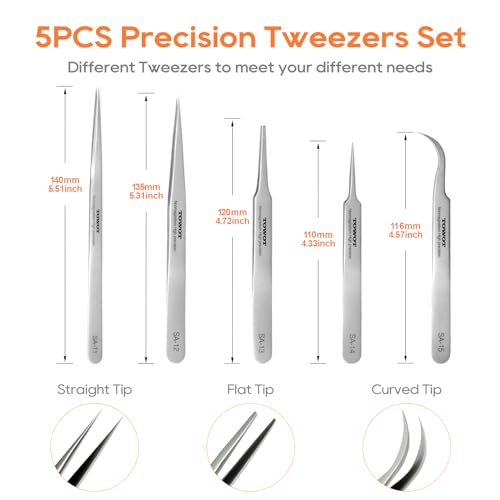 Precision Tweezers, Stainless Steel Pointed Ultrafine Tweezers for Craft, Electronics, Soldering, Experimental Work, Jewelry-Making, Non-Magnetic Industrial Tweezers, by TOWOT