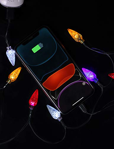 LED Christmas Light Phone Charger Cord USB Charging Cable Gift for Phone 14/13/12/11 Pro/XS/XS Max/XR/X/8 Plus/ 8/7 Plus/7s Plus/6s/6/5s/5c/5Pad with 10 Lights Christmas Decorations (Black)