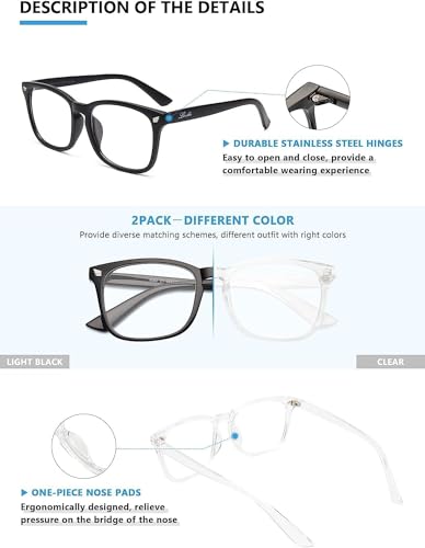 livho 3 Pack Blue Light Blocking Glasses, Computer Reading/Gaming/TV/Phones Glasses for Women Men,Anti Eyestrain & UV Glare (Light Black x3)