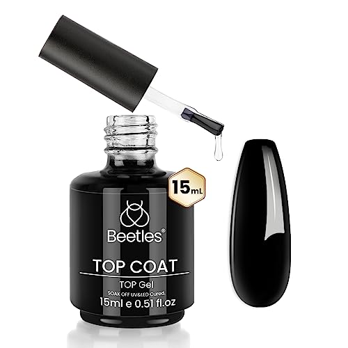 beetles Gel Polish 15ml/0.51fl oz No Wipe Top Coat, High Gloss Shiny Long-Lasting Clear Gel Top Coat, Soak Off Nail Lamp Nail Gel, Home DIY Professional Manicure and Nail Salon