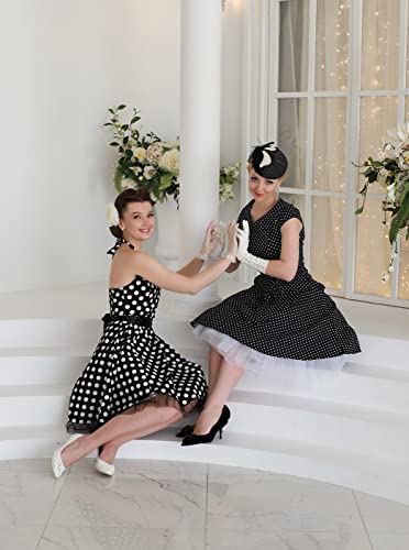 oten Women's Vintage Polka Dot Halter Dress 1950s Floral Sping Retro Rockabilly Cocktail Swing Tea Dresses