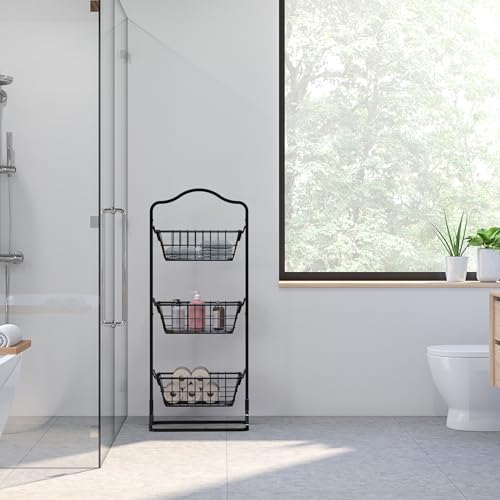 Simple Houseware 3-Tier Rigid Wire Market Fruit Basket Stand, Black