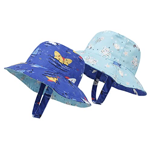 Baby Boy Girl Sun Hat,Adjustable Toddler Kids UPF 50+ Sun Protective Wide Brim Sun Hat,Beach Hat for Girl Boy (0-6 Months, Black-Dinosaur)