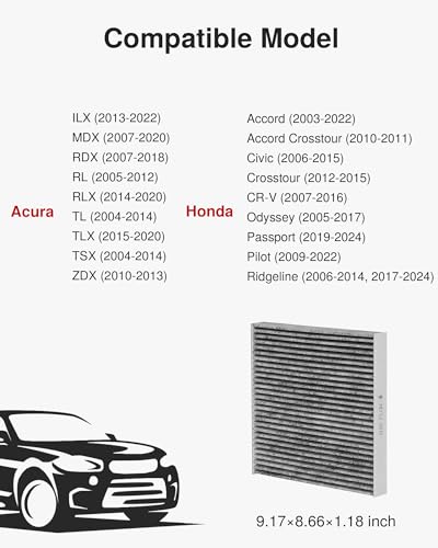 Puroma Cabin Air Filter with Activated Carbon, Replacement for CP134, CF10134, Honda & Acura, Civic, CR-V, Odyssey, CSX, ILX, MDX, RDX, AT134 (1 pc)