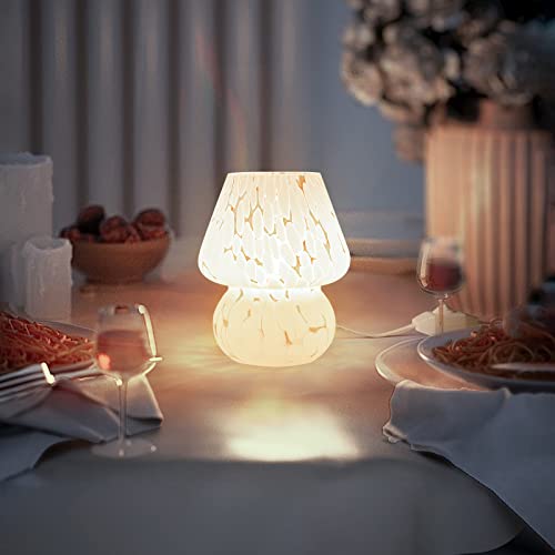ONEWISH Mushroom Lamp Cute Table Lamp for Bedroom Nightstand Soft Light Pink, Small Glass Nightlight Stepless Dimmable Desk Lamp for Dining, Living, Nursery, Vanity, Home Decor Lamp for Girls Women
