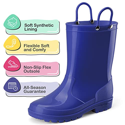 HISEA Kids Rain Boots for Toddler Boys Girls, Waterproof Rubber Boots with Easy-On Handles, Seamless PVC Rainboots Lightweight Mud Shoes for Water Beach Outdoor Playing, Size 2BK Yellow