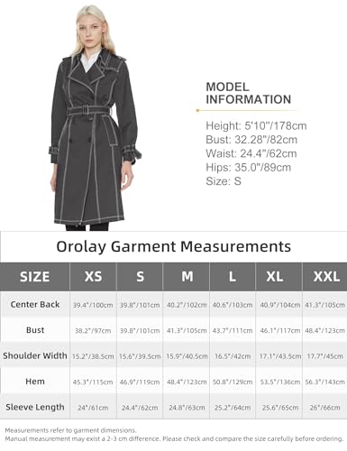 Orolay Women's Mid-Length Trench Coat Double-Breasted Classic Lapel Windbreaker Water-Resistant Belted Overcoat Gray Small