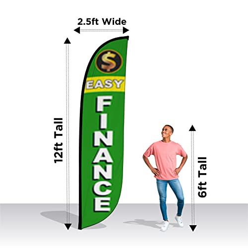 LookOurWay Feather Flag Banner - 12 Feet Tall Advertising Flags for Outdoor Business and Events Promotion - Swooper Flag Only - Car Dealership Flags - Easy Finance (10M1200239)