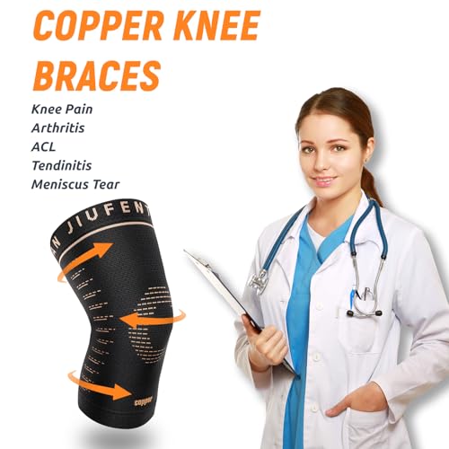JIUFENTIAN Copper Knee Sleeve,Copper Knee Braces for Women and Men Arthritis,ACL, Tendinitis, Meniscus Tear, Joint Pain Relief, Running, Working Out, Fitness, Weightlifting(Small)