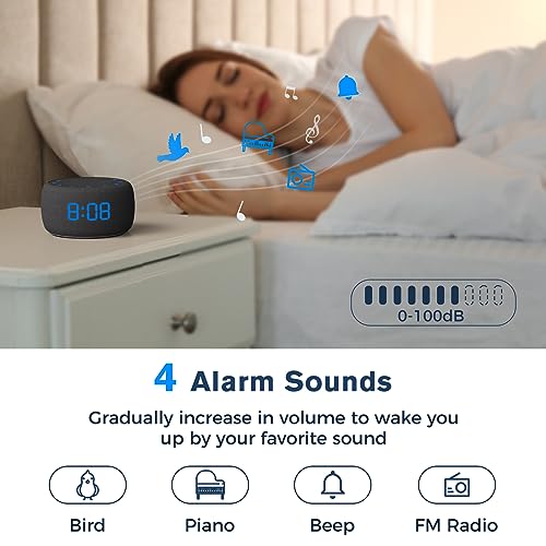 BUFFBEE Bluetooth Speaker Alarm Clock with FM Radio - High Fidelity Sound, Full Range Dimmer, Plugged in Alarm Clock Radio for Bedroom