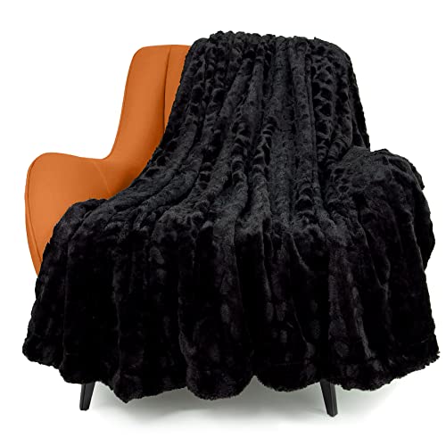 TOONOW Faux Fur Luxury Throw Blanket,Double Side Soft Fluffy Shaggy Fuzzy Blanket for Couch Sofa Bed (Black, X-Large Twin Size)