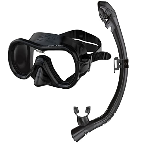 SEAC Set Giglio Dry Valve, Snorkeling Set with Underwater Mask and Snorkel, Black, Small