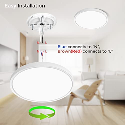 inShareplus 7-inch LED Flush Mount Ceiling Light, White 12W (120W Equiv) 6000K Cold White, Super Bright, Ultra-Thin, 1500LM Ceiling Lamp for Bedroom, Kitchen, Office, Hallway