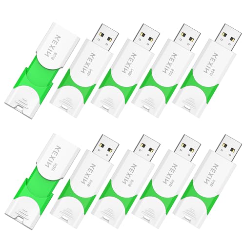 KEXIN 8GB Flash Drive 10 Pack USB 2.0 Flash Drive 8 GB Thumb Drive 2.0 USB Drive Bulk Jump Drive Swivel Pen Drive Data Storage USB Stick with LED Indicator 8G Green
