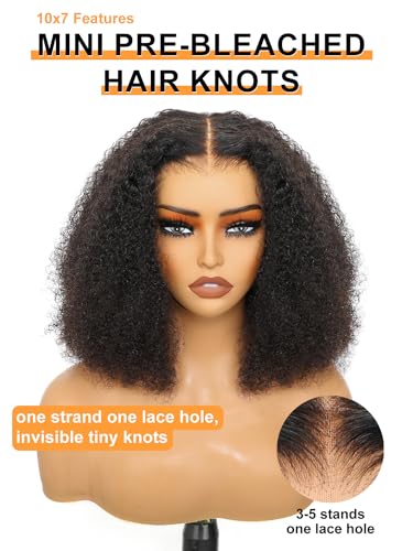 Domiso Glueless10x7 M-Cap Max Part HD Lace Pre Cut Afro Kinky Curly Wig Human Hair Knots Bleached Glueless Wigs Human Hair Pre Plucked Pre Cut Lace Wig Glueless Wigs Big Fluffy Curl 16 Inch