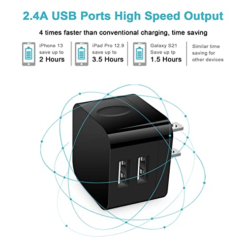 USB Wall Charger,USB Plug,2Pack Flat USB Charger Block Charging Low Profile USB Cube Charger Box Right Angle Plug Adapter for iPad Pro,iPad Mini,iPad Air 1/2/3,iPhone 15 14 13 12 11 Max,Samsung,Pixel