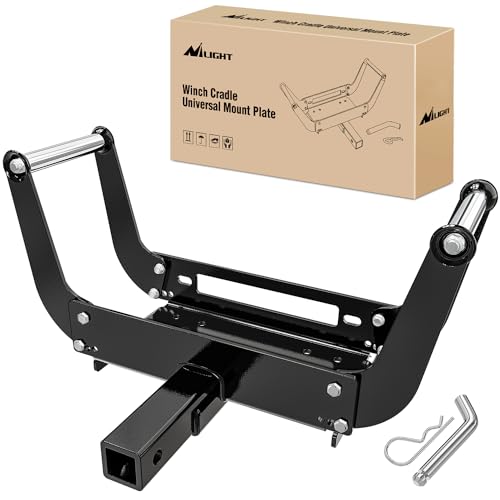 Nilight Winch Cradle Universal Mount Plate 10 x 4 1/2" Winch Bracket Winch Mounting 2 Inch Receiver Hitch 8000-13,000 Lb Capacity Recovery Winches Foldable, 2 Years Warranty