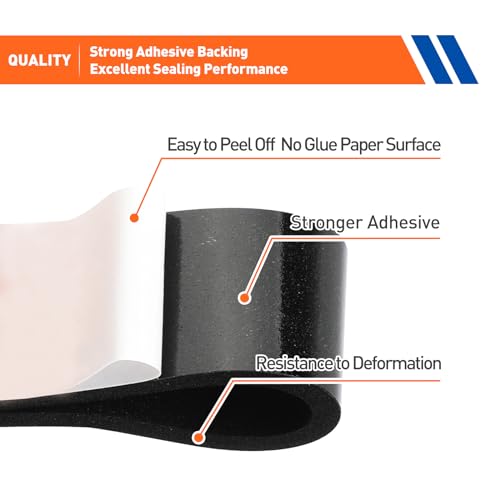 MAGZO Weather Stripping Door Seal, 1/4 Inch Wide X 1/4 Inch Thick Adhesive Foam Tape Soundproof Weatherstripping for Windows, 3 Rolls Total 29.4FT Black