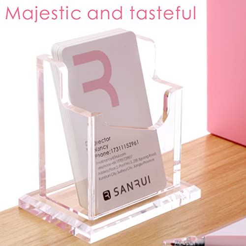 SANRUI Vertical Business Card Holder for Desk，Clear Acrylic Business Card Display Stand，1 Slots ，Holds 50-60 Cards