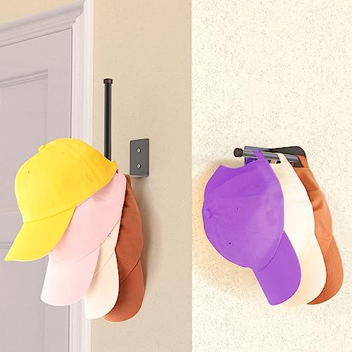 Durmmur 2 Pack Hat Racks for Baseball Caps, Stainless Steel Hat Organizer for Baseball Cap, Hat Holder Storage Organizer, Hat Hanger Strong Adhesive/Wall Drilled for Door,Bedroom,Closet(Black 6 in)