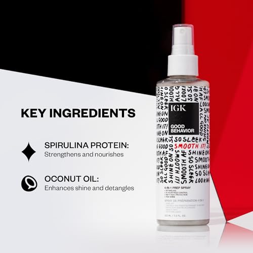 IGK GOOD BEHAVIOR 4-in-1 Prep Spray Travel | Leave In + Detangle + Heat Protectant | Vegan + Cruelty Free | 2 Oz