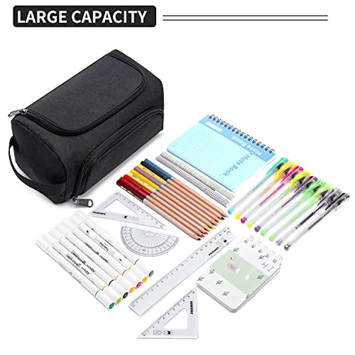 XQXA Pencil Pouch Large Capacity Pencil Case Organizer, Multifunctional Pencil Pouch with Compartmens,Big Pencil Bag for Office School Travel Men Women Adult(Black)