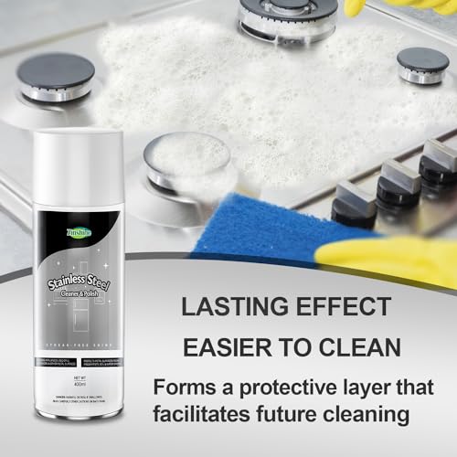 Zinshine Stainless Steel Cleaner, Kitchen Cleaner and Polish Spray, Oven Cleaner - 14 oz - Removes Fingerprints, Water Marks and Grease from Refrigerators, Dishwashers, Ovens, and Grills