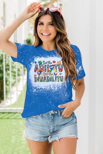 Autism Awareness Shirts Women Autistic Support Shirt Mental Health Top Puzzle Piece Special Education Teacher Tee Bleached Blue