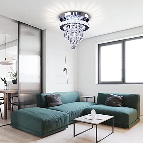 CLAIRDAI Modern Small Closet Chandelier LED Ceiling Light Fixtures Stainless Steel Flush Mount Ceiling Chandeliers Light for Bedroom,Foyer,Hallway,Closet(Cool White)