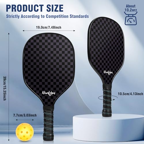 Eliwdshen Pickle Paddles Set of 4, Premium Wood Pickleball Paddles with 4-40 Holes Pickleball Balls and Carry Bag, Wood Pickle Rackets for Adults, Kids and Beginners (Black)