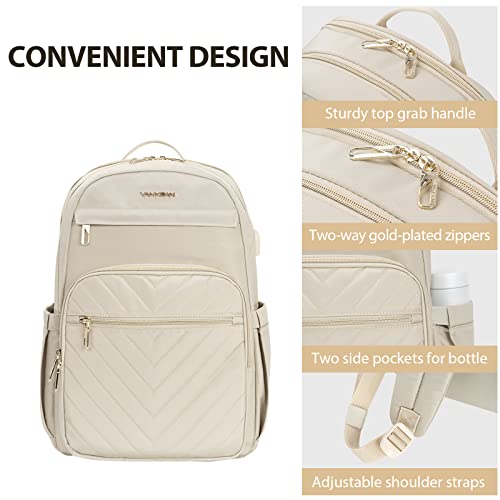 VANKEAN 15.6 Inch Laptop Backpack for Women Men Work Bag Fashion with USB Port, Waterproof Backpacks Nurse Stylish Travel Bags Casual Daypacks for College, Business, Black
