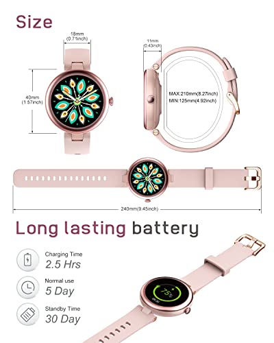 Fitness Watches for Women, Fitness Tracker Gifts for Women Mom Round Smartwatch Compatible with iPhone Android Phones with Heart Rate Monitor Pedometer Sleep Tracker Steps Counter Waterproof Pink