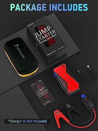 DBPOWER Peak 1600A 18000mAh Portable Car Jump Starter (up to 7.2L Gas, 5.5L Diesel Engine) Battery Booster with Smart Charging Port, Compass, LCD Screen and LED Light (Black/Red)