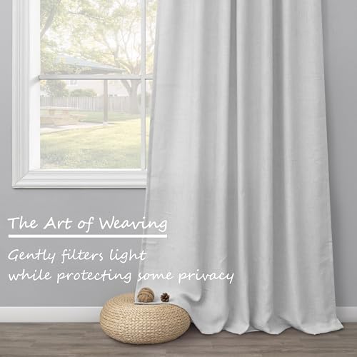 Pitalk Grey Curtains 63 Inch Length Neutral Farmhouse Light Filtering Airy Linen Bedroom Drapes for Window Semi Sheer Short Thick Light Gray Curtain for Dining Room Kids Rod Pocket 2 Panels 52x63