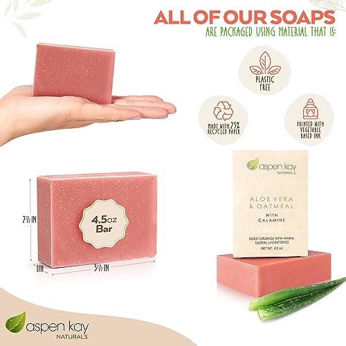 Aspen Kay Naturals Handmade Calamine Soap Bar for Face & Body - Organic Aloe Vera & Colloidal Oats - Natural Soap with Organic Skin Loving Oil - Gentle Soap – Made in the USA 4.5 oz