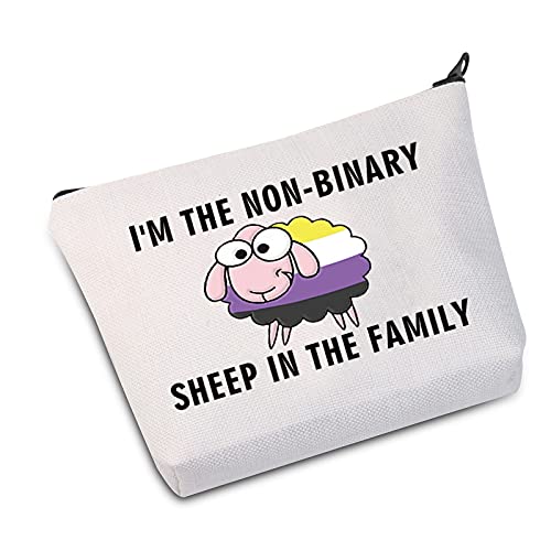 JXGZSO Non-Binary Gift LGBTQ Non Binary Pride Makeup Bag I'm The Non-Binary Sheep in The Family Cosmetic Bag (Non-Binary Sheep White)