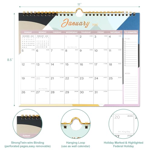 Vibrant Focus 2024-2025 Wall Calendar - 18 Monthly Wall Calendar 2024-2025, July 2024 - December 2025,8.5" x 11", 2024-2025 Calendar with Twin-Wire Binding, Hanging Hook, Blocks and Julian Dates (2024-2025 Wall Calendar)