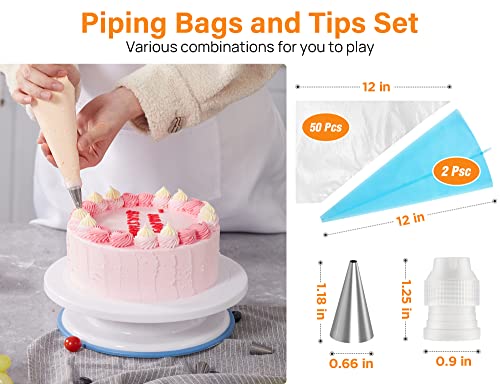 Kootek 71PCs Cake Decorating Supplies Kit with Revolving Cake Stand Turntable, 12 Numbered Icing Piping Tips, 2 Spatulas, 3 Icing Comb Scraper, 50+2 Piping Bags, and 1 Coupler for Baking