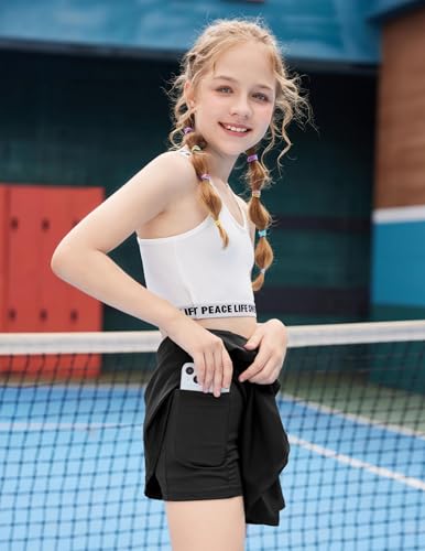 Zaclotre Skorts Skirts for Girls Elastic High Waisted Tennis Skirt with 2 Pockets Athletic Golf Workout Sports Shorts Light Pink