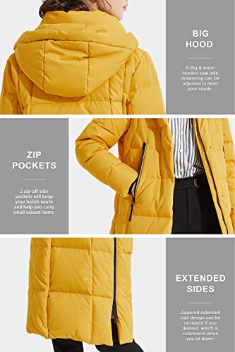 Orolay Women's Thickened Long Down Jacket Winter Down Coat Hooded Puffer Jacket with Side Zipper Pirate Black XS